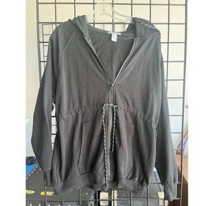 Women Zipper Hoodie Medium Gray Relaxed Fit Long Sleeve Sweatshirt